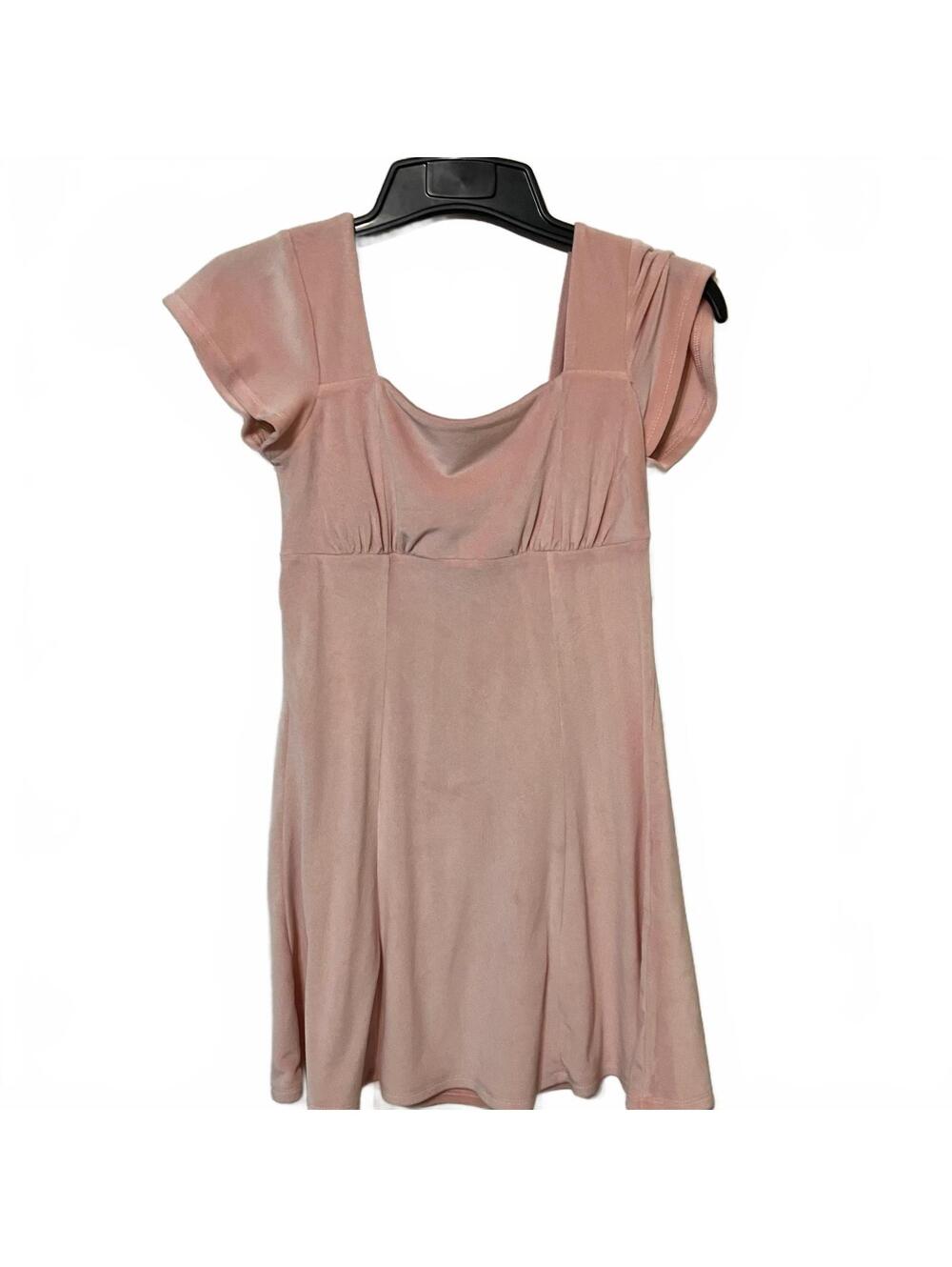 Planet Gold Empire Waist Romantic Pink Velvet Babydoll Short Sleeve Dress Small